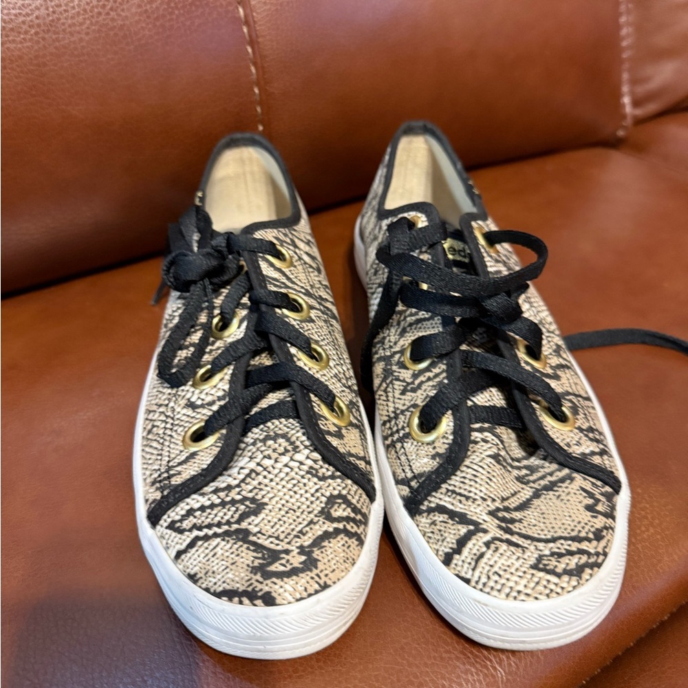 Keds Black and Cream Snake Print Sneakers